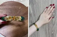 在飛比找Yahoo!奇摩拍賣優惠-VITA 鍍24k金綠色蛇紋金屬手環