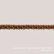 50 YARDS / Lisbon 1/2" Gimp Braid Tape Trim Red Gold / By the bolt