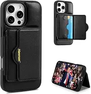 Hanman for iPhone 16 Pro Max Wallet Case with Card Holder,Microfiber PU Leather Kickstand Card Slots Case,Unique Lightweight Magnetic Wallet Protective Case for iPhone 16 Pro Max-Black