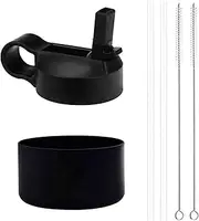 Top Souls Wide Mouth Straw Lid and Protective Boot Combo Pack, Compatible with Most Sports Water Bottles from 12-40 oz, Plus 2 Straws and 2 Brushes.