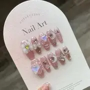eovda - Bow Moon & Star Faux Nail Tips Pink & White - S