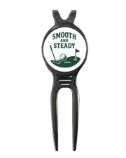 Smooth and Steady Swing Thought Golf Ball Marker + Gunmetal Divot Tool