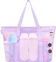 [Tagitary] Mesh Beach Bag with Zipper,Large Beach Tote Waterproof Sandproof with 8 Pockets for Beach Toys Storage Swim Pool Bag Beach Accessories for Vacation Sports Camping Picnic Travel Bag