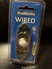 New Heath Zenith Wired Antique Brass Metal Wired Push Button Doorbell SL-925