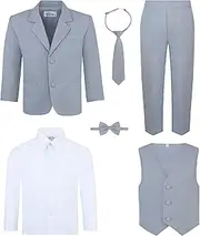 [S.H. Churchill & Co.] Boy's 5-Piece Suit Set - Includes Suit Jacket, Dress Pants, Matching Vest, White Dress Shirt, Neck Tie