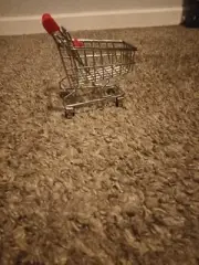 Mini Metal Shopping Cart Grocery Red Handles Wire 4.5" tall