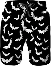 [Daozundi] Mens Swim Trunks with Mesh Lining,Quick Dry Swimsuit Board Shorts Beach Pants Swimwear Bathing Suits, Bat Seamless Pattern, Medium