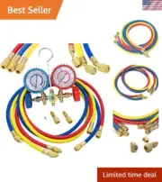 Refrigerant Charging Hoses Brass 60 Inch Set with Manifold Gauge for R410A R2...