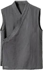 [Generic] Summer Traditional Chinese Clothing Vest Men's Linen Cotton Sleeveless Top Tang Suit Slit