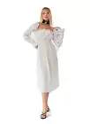 New Sleeper Womens Michelin Linen Polka Dot Dress White Size Small