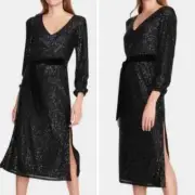 Betsey Johnson Black Sequin 'MOB WIFE' Lined Midi Dress Sz S NWT NO Belt