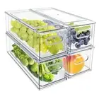 4Pack Stackable Fridge Drawers Pull-out Storage Bins with Handle Clear Food C...