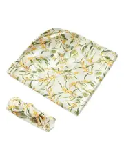 [Snuggle Hunny] Golden Wattle Organic Jersey Wrap And Topknot Set in Multi