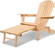 Gardeon Beach Chair Wooden Folding Outdoor Table and Chairs Camping Adirondack Sun Lounge Lounger Setting Garden Pool Backyard with Ottoman 150kg Capacity Natural