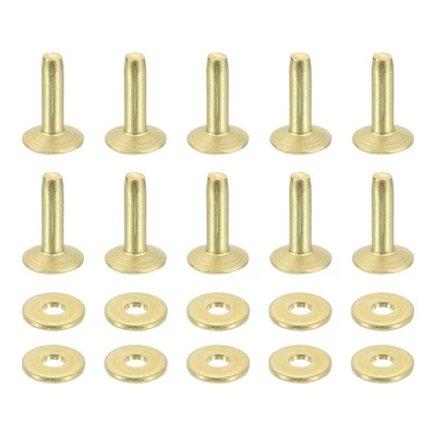 25 Set 9x3.3x12mm Solid Copper Rivets and Burrs Leather Fastener, Gold Tone