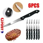 6 Steak Knives Dinner Set Stainless Steel Sharp Serrated Dishwasher Safe Knife *