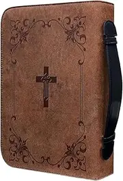 Bible Case Leather,Vintage Bible ,Bible Covers Cases for Women Men,Water Resistant Book Carrying Case with Zipper Handle,Bible Accessories Gifts Mother’s Day Christmas Easter Birthday