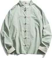 [Fulbant] Men Traditional Chinese Linen Hanfu Kimono Jacket Long Sleeve Tang Suit Kung Fu Cardigan Coat