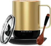 Vsitoo Temperature Control Smart Mug 2 with Lid, 14 oz, 90 Min Battery Life - APP & Manual Controlled Heated Coffee Mug (Gold)
