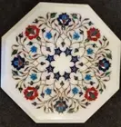 12" Marble Corner Side Table Top Semi Precious Stones Handmade Inlay