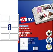 Avery A4 Glossy Rectangle Labels - Product Stickers - Small Business Supplies - Photo Quality Sticker Paper, 99.1 x 67.7 mm, 200 Labels/25 Sheets (959765/ L7765)