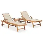 2pcs Folding Outdoor Sun Loungers Table Set Garden Patio Wood Lounge Chairs