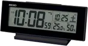 Seiko Clock SQ324K Alarm Clock, Steady On, Radio Waves, Digital Calendar, Temperature, Humidity, Display, Even Visible at Night, Black, 3.2 x 8.1 x 2.0 inches (82 x 206 x 51 mm)