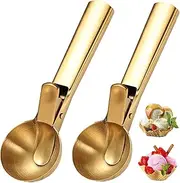 Ice Cream Scooper Stainless Steel, Cookie Scoopwith Trigger Heavy Duty Metal Icecream Scoop,Cookie Scoop Large Size Perfect For Frozen Yogurt, Gelatos, Sundaes,gold ice cream scoop (gold 2 Pack)