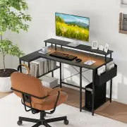 CostwayL-Shaped Gaming Desk with LED Lights and Power Outlets-Black