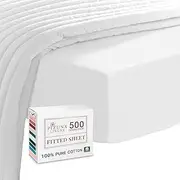 Pizuna Cotton Fitted Sheet King, 500 Thread Count 100% Combed Cotton Sateen Weave King Size Fitted Sheet with Extra Deep Pocket Fits Upto 40 cm (Bright White Fitted Sheet - 1 PC)