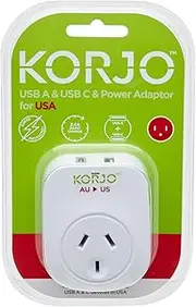 Korjo USB A+C - US Converter: AUS/NZ Power Socket Plus USB-C Port, White, One Size