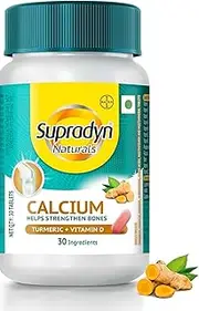 Naturals Calcium for Men and Women (30 tablets)|Multivitamin with Vitamin D, Magnesium, Zinc, Vitamin B 12 & Turmeric|For Bone health and Joint support|Veg
