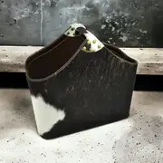 Leatherkart Leather Top Handle Magazine Basket - Off-White and Black Fur
