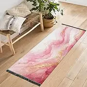 QGBYMX Gold Marble White Washable Runner Rug 2’ x 6’ Non Slip Kitchen Runner Rug for Hallways Entryway Patio Living Room Floor Carpet Runner- Soft Thin Mat for Family Pet