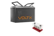 VoltX 12V 100Ah Lithium Battery + Bus Bar M8 Power Distribution Terminal Block (4 GANG 300A Red)