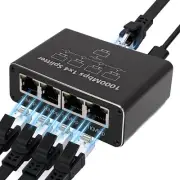 USB C Powered Ethernet Splitter 1 to 4 with Cable for Cat8 Cat7 Cat6, Gigabit RJ