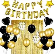 Birthday Party Decorations Set, 36PCS Black & Gold Decorations, Foil Fringe Curtain, Happy Birthday Banner, Foil & Latex Balloons