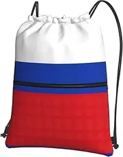 EdWal Russian Flag Print Drawstring Backpack Gym Bags Sports Bags With Zipper Pocket For Travel Swimming Beach, Black, One Size