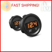 BBTO 2 Pieces DC 12V Car Voltage Gauge LED Display Waterproof Voltmeter Digital