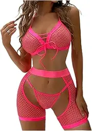 [CAMIXGQN] Dot Lingerie Set Transparent Panty Underwear Set with Ruffled Halter Sets See Through Garters Kit
