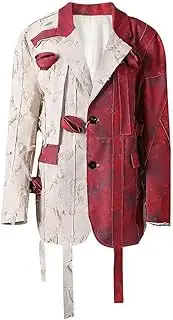[Bciopll] Women's Asymmetrical Patchwork Blazer Two-Tone Design Casual Loose Suit Jacket Outerwear