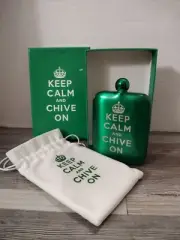Keep Calm and Chive On Green Flask w/ Bag NIB
