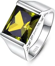[Yaresul] 10ct Mens Peridot Ring 8 * 12mm Square-Cut Vintage Solitaire Ring 925 Sterling Silver Mens Ring August Birthstone Ring Engagement Wedding Bands Ring Size 6-14