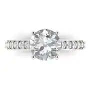 Solitaire w/ Accents Engagement Ring - 14K White Gold, 2.3ct Round Sim Diamond