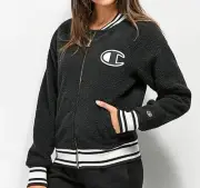 CHAMPION Woman's (S) Black Sherpa Varsity Bomber Jacket Full Zip NWT