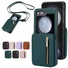 For Samsung Galaxy Z Flip 6 5 4 3 Leather Crossbody Strap Wallet Bag Cover Case