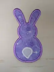 Purple Glitter Easter Bunny 6 3/4 inch Iron on Embroidered Applique Patch