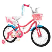 Babyjoy 16 Inch Kids Bicycle Adjustable Girls Bike w/Basket & Doll Seat Children Training Bike Pink