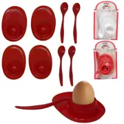 8 Pc Egg Cups w/ Spoons Set Poached Hard Boiled Bowl Saucer Breakfast Kitchen