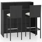 3 Pcs Garden Bar Table And Stool With Cushions Poly Rattan Outdoor Furniture Set
